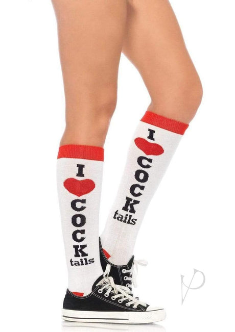 Leg Avenue Cocktails Knee Socks - O/S - White/Red