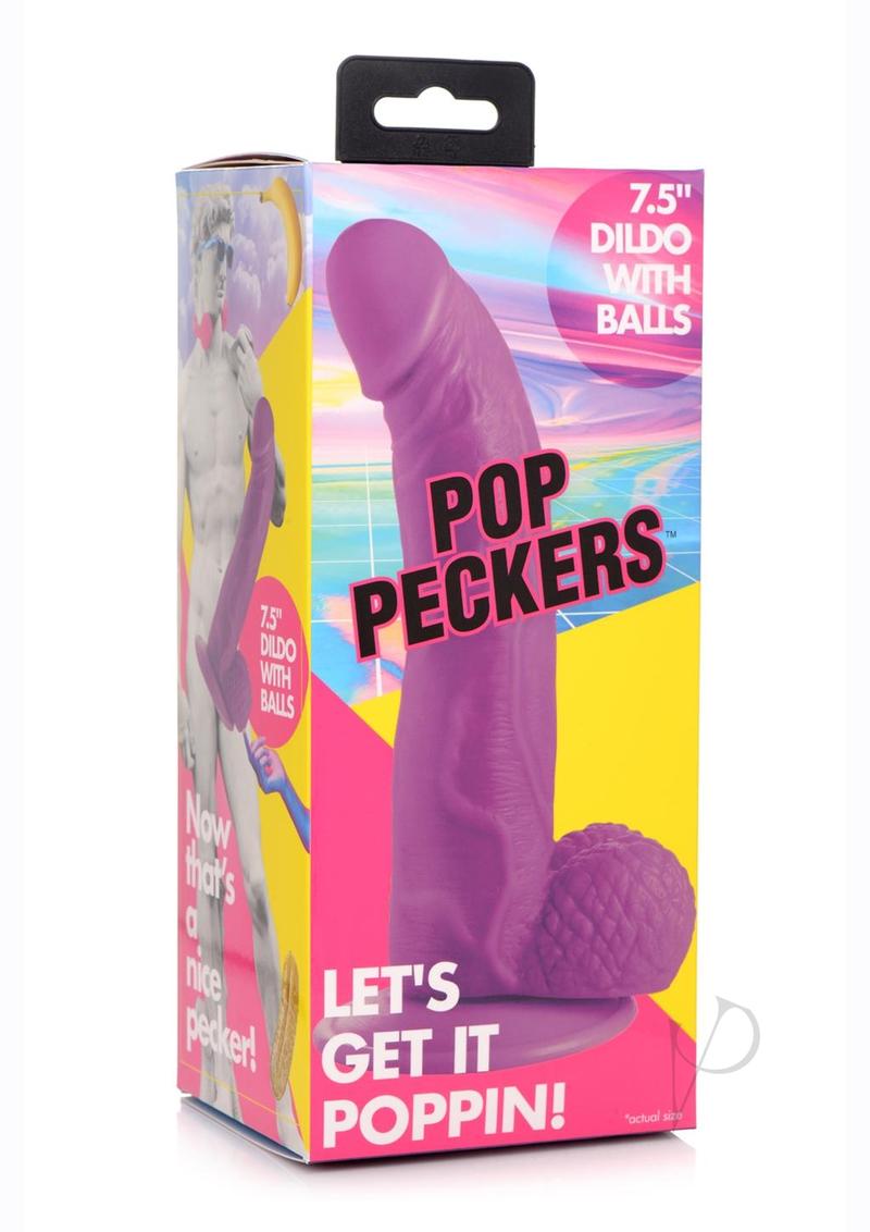 Pop Peckers Dildo with Balls 7.5in - Purple