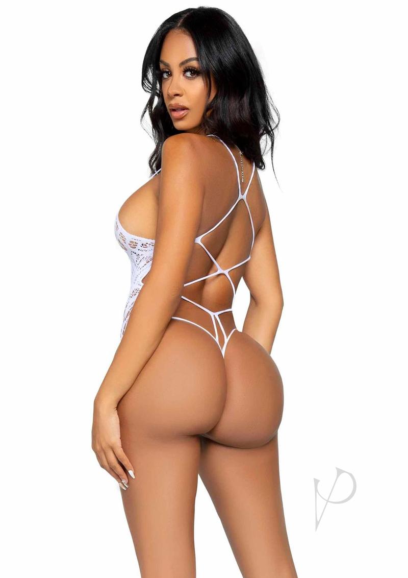 Leg Avenue Seamless Scroll Lace with Nearly Naked Strappy Back - OS - White