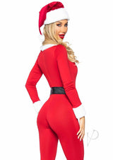 Santa Baby Spandex Jumpsuit with Fur Trim, Belt and Santa Hat (3 pieces) - XL - Red/White