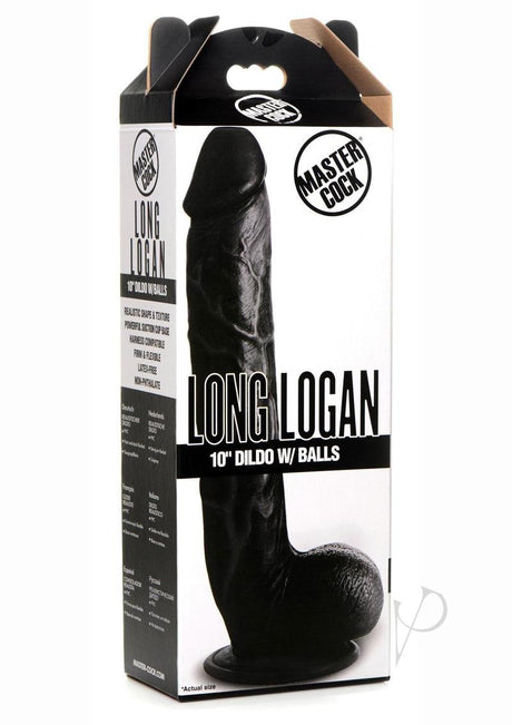 Master Cock Long Logan Dildo with Balls 10in - Black