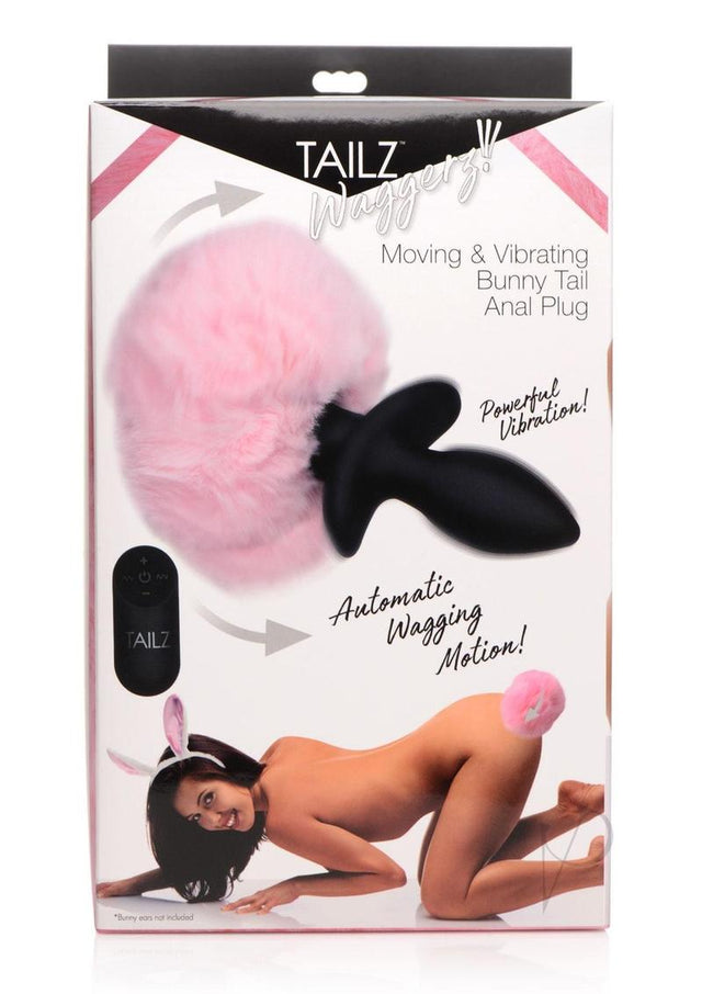 Tailz Moving and Vibrating Bunny Tails Rechargeable Silicone Anal Plug With Remote Control - Pink/Black