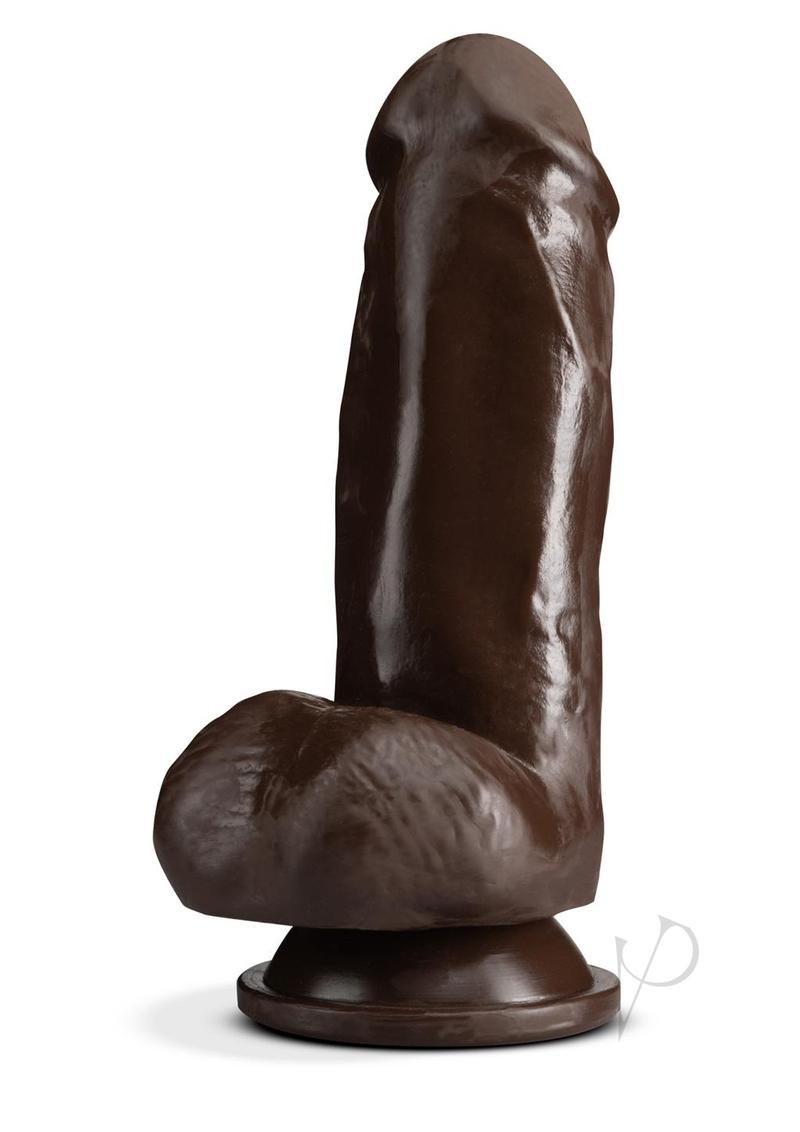 Dr. Skin Plus Gold Collection Girthy Posable Dildo with Balls and Suction Cup 7in - Chocolate