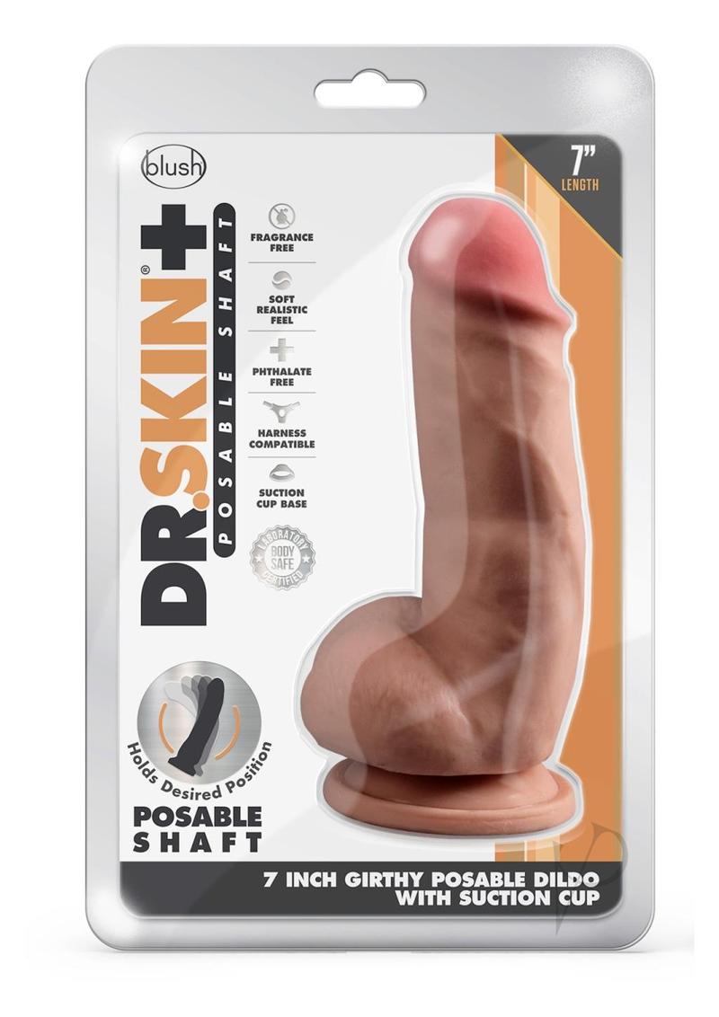 Dr. Skin Plus Gold Collection Girthy Posable Dildo with Balls and Suction Cup 7in - Caramel