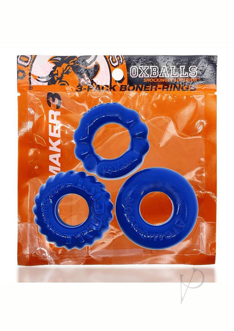 Oxballs Bonemaker Cock Ring Kit (3 pack) - Pool Blue