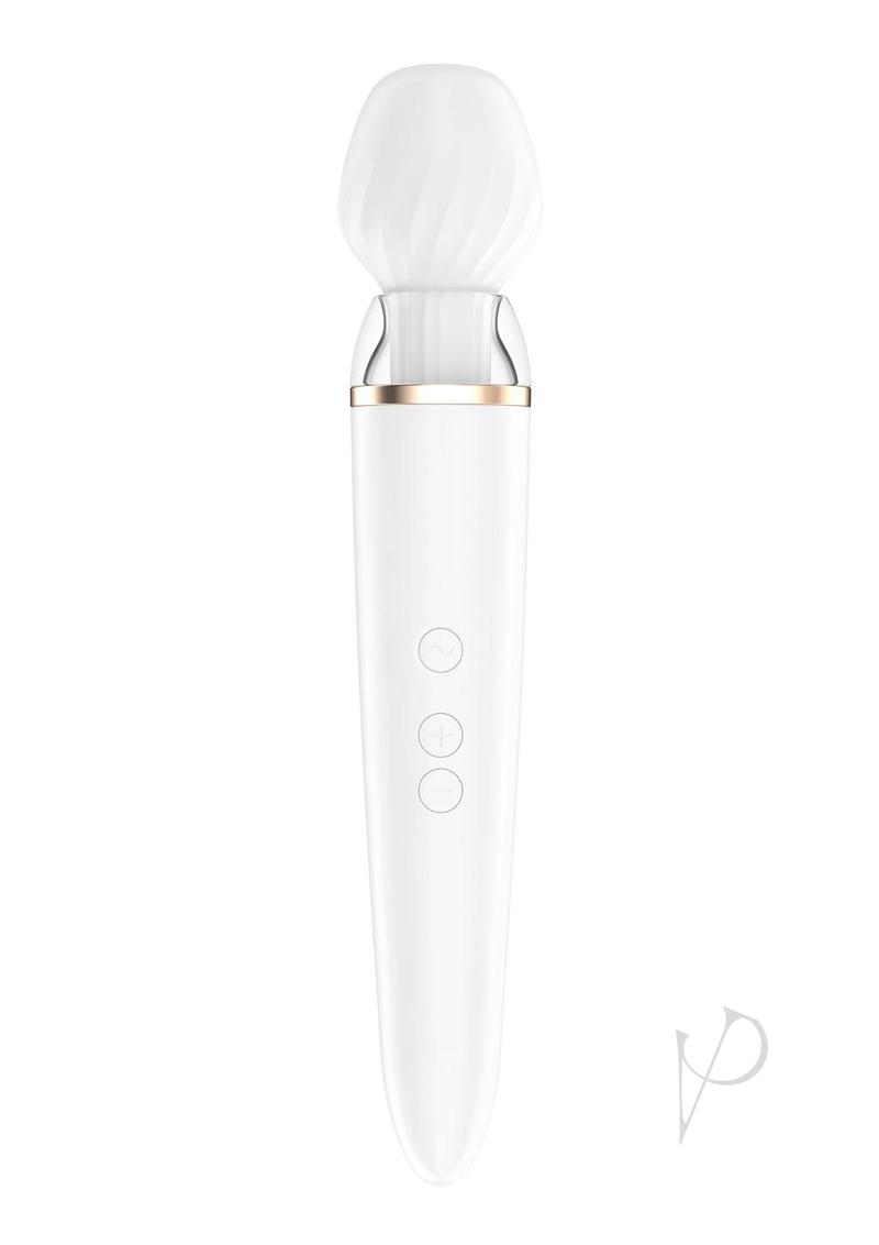 Satisfyer Double Wand-er Rechargeable Silicone Waterproof Massager with Attachment - White