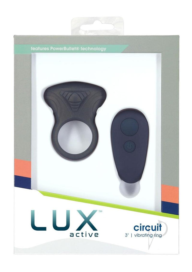 Lux Active Circuit Rechargeable Silicone Cock Ring with Remote Control - Navy