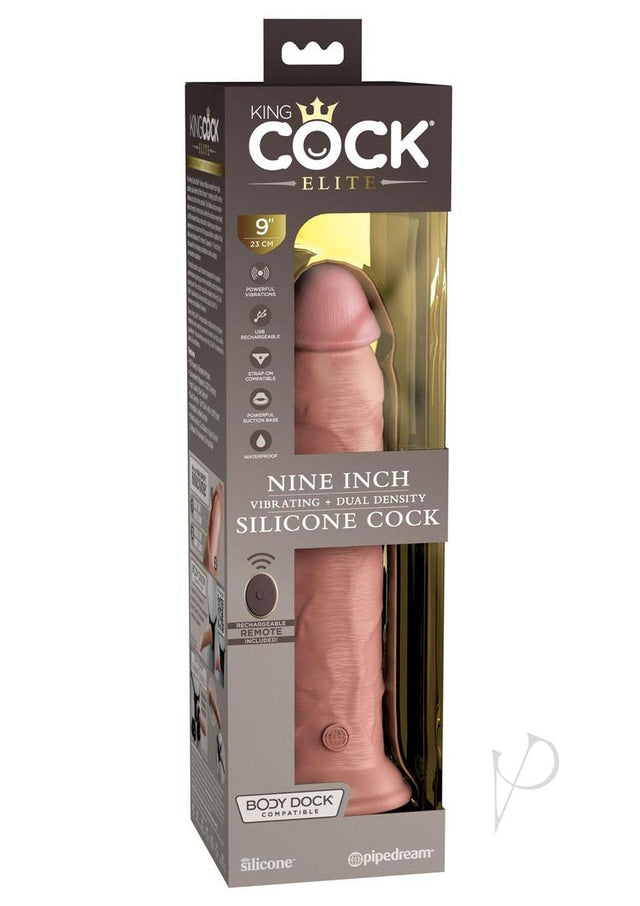 King Cock Elite Dual Density Vibrating Rechargeable Silicone Dildo with Remote Control Dildo 9in - Vanilla