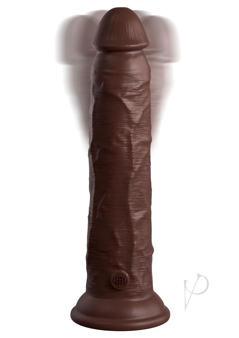 King Cock Elite Dual Density Vibrating Rechargeable Silicone Dildo with Remote Control 9in - Chocolate