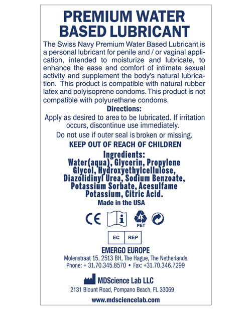 Swiss Navy Water Based Lubricant 2oz/59ml