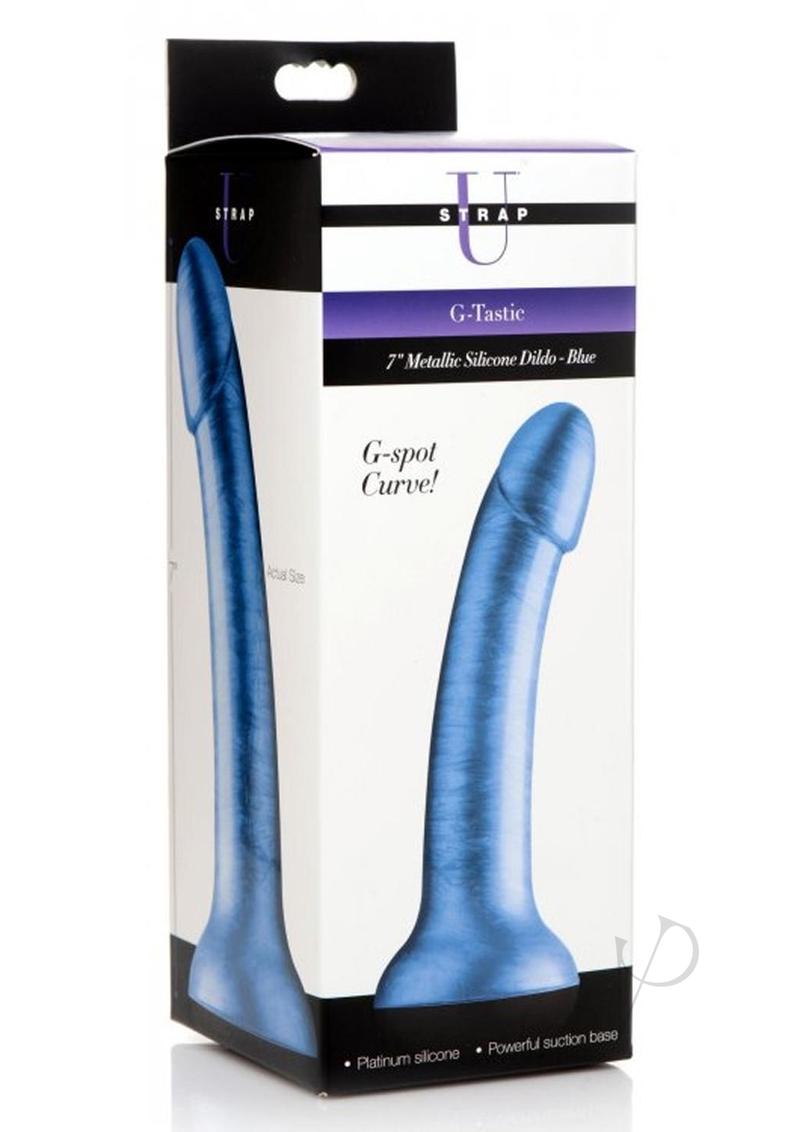 Strap U G-Tastic Metallic Silicone Dildo 7in - Blue