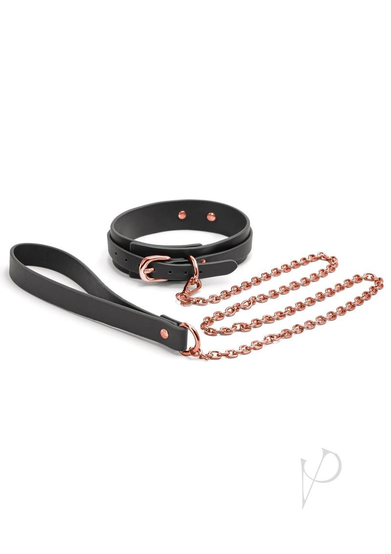 Bondage Couture PU Leather Collar and Leash - Black