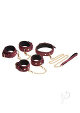 Master Series Velvet Bondage Set Cuffs, Collar, and Leash (6 piece) - Burgundy