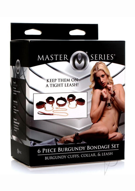 Master Series Bondage Set Cuffs, Collar, and Leash (6 piece) - Burgundy