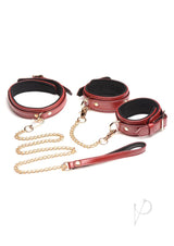 Master Series Bondage Set Cuffs, Collar, and Leash (6 piece) - Burgundy