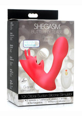 Shegasm Butterfy Tease Rechargeable Silicone 10X Clitoral Suction Stimulator with Remote Control - Pink