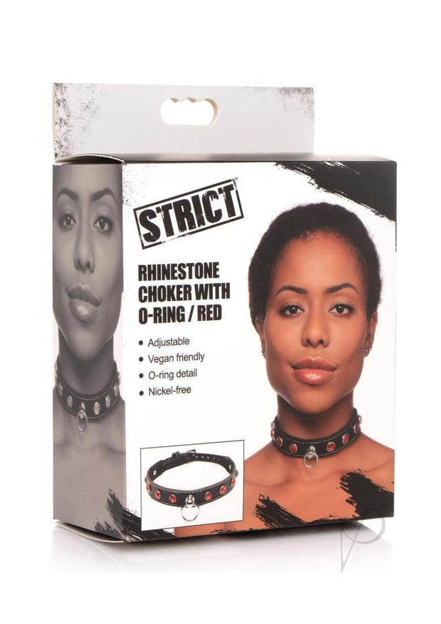 Strict Rhinestone Choker with O-Ring - Red