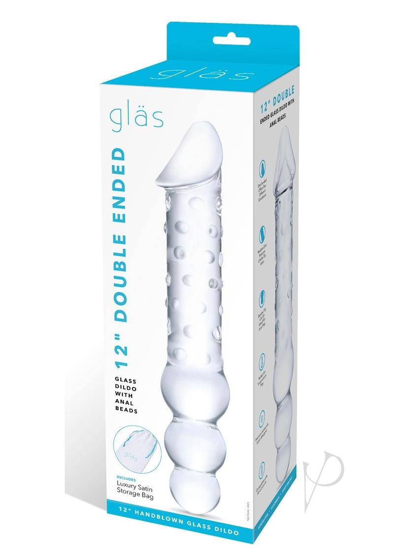 Glas Double Ended Glas Dildo with Anal Beads 12in - Clear