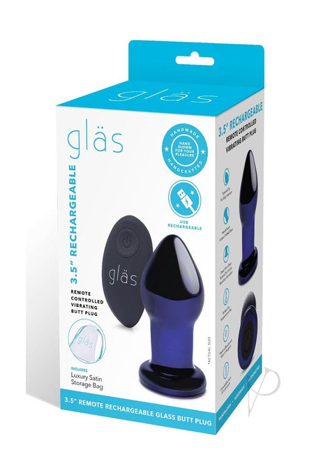 Glas Rechargeable Remote Controlled Vibrating Glass Butt Plug 3.5in - Blue