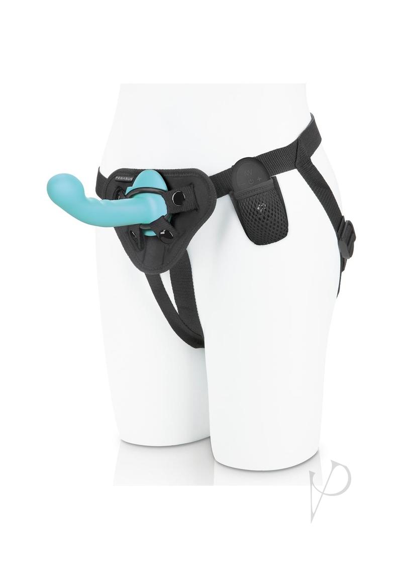 Pegasus Ripple P-Spot/G-Spot Silicone Peg with Harness and Remote Control 6in - Aqua