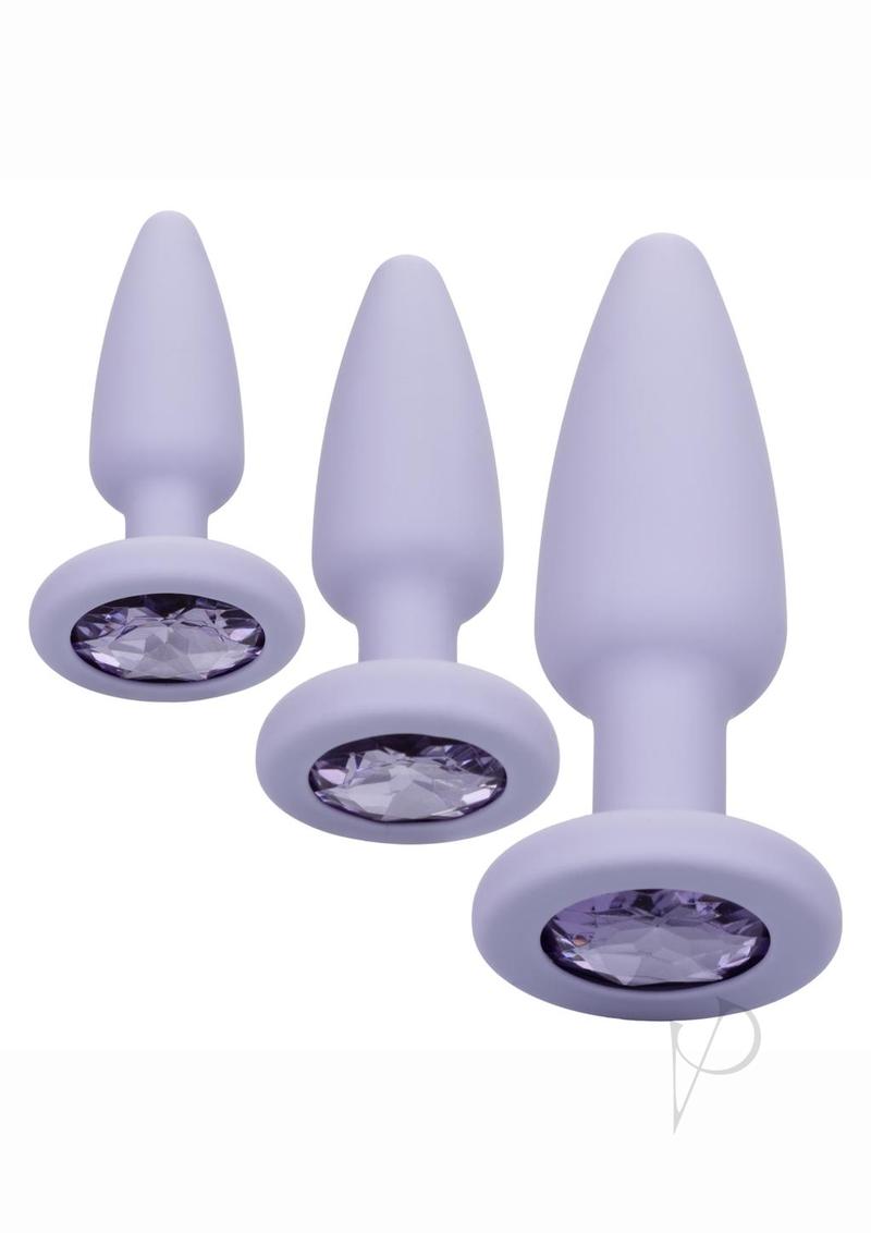 First Time Crystal Booty Kit Silicone Butt Plugs (3 piece) - Purple