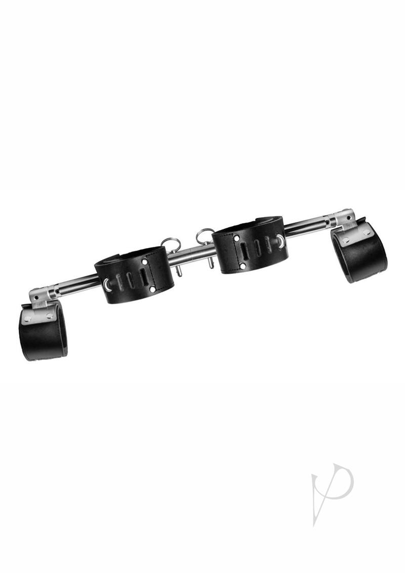 Strict Leather Adjustable Swiveling Spreader Bar with Leather Cuffs - Silver/Black