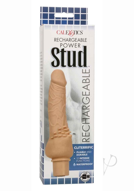 Rechargeable Power Stud Cliterrific Silicone Vibrating Dildo -Vanilla