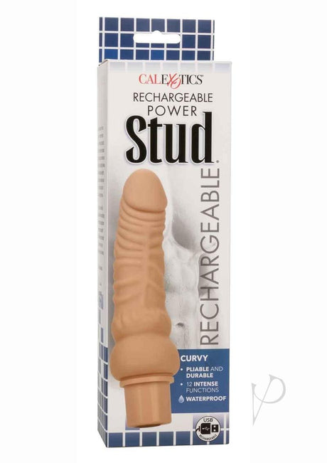 Rechargeable Power Stud Curvy Silicone Vibrating Dong - Vanilla