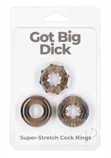 PowerBullet Got Big D Super Stretch Cock Rings (3 pack) - Black
