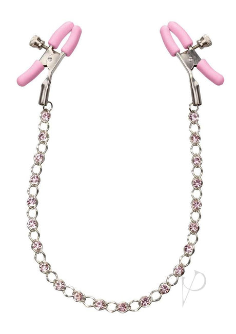 Nipple Play Crystal Chain Nipple Clamps - Pink