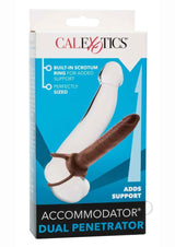 Accommodator Dual Penetrator Dildo Cock Ring - Chocolate