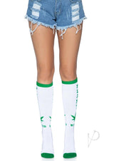 Plant Based Knee Highs - OS - White/Green