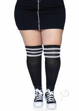 Leg Avenue Over The Knee Athletic Socks - 1X/2X - Black/White