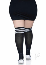 Leg Avenue Over The Knee Athletic Socks - 1X/2X - Black/White