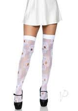 Leg Avenue Sugar Skull Net Thigh Highs - O/S - White