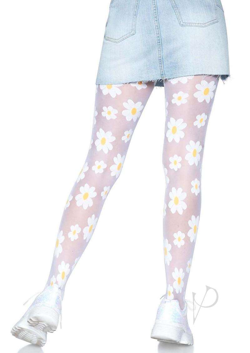 Leg Avenue Daisy Nylon Sheer Tights - OS - White