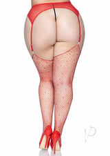 Leg Avenue Rhinestone Fishnet Stockings - 1X/2X - Red