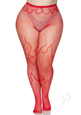 Leg Avenue Flame Net Tights - 1X/2X - Red