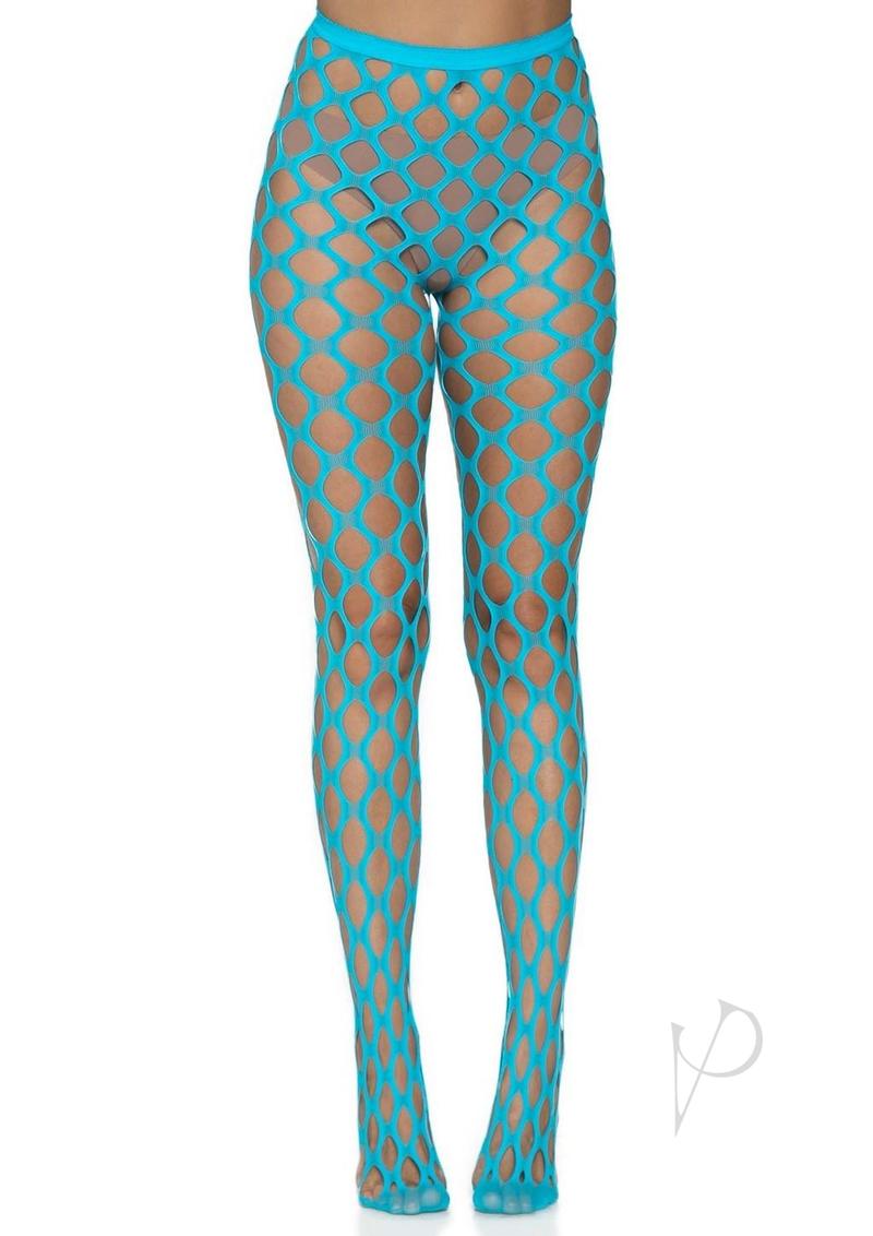 Leg Avenue Jumbo Pothole Net Tights - O/S - Neon Blue