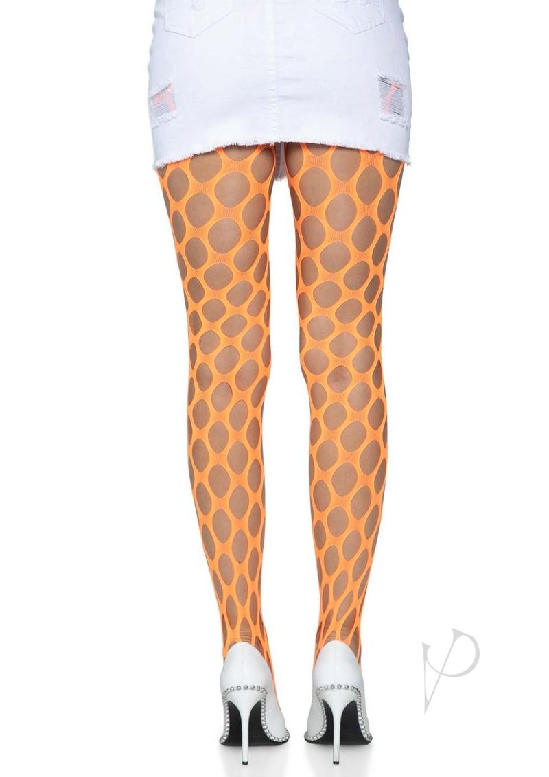 Leg Avenue Jumbo Pothole Net Tights - OS - Neon Orange