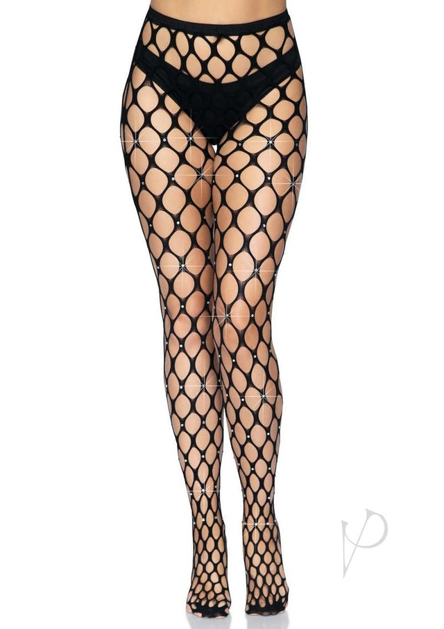 Leg Avenue Rhinestone Jumbo Pothole Net Tights - O/S - Black