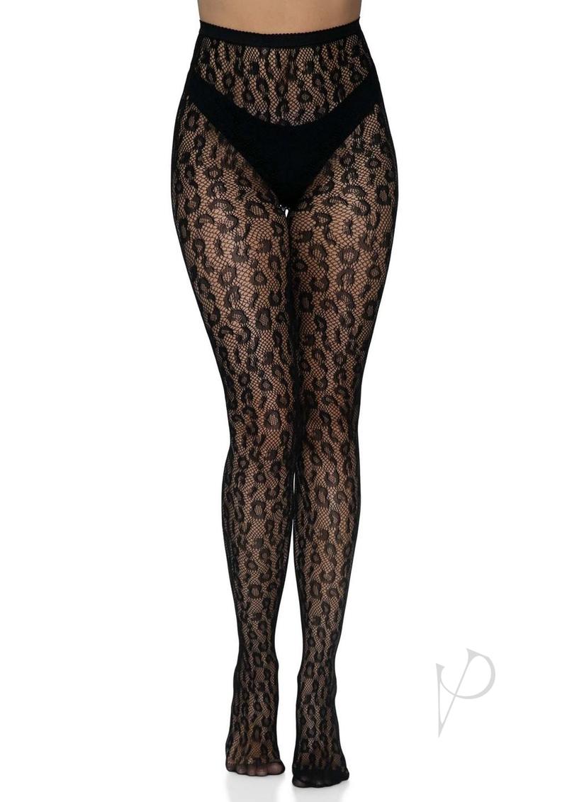 Leg Avenue Leopard Net Tights - O/S - Black