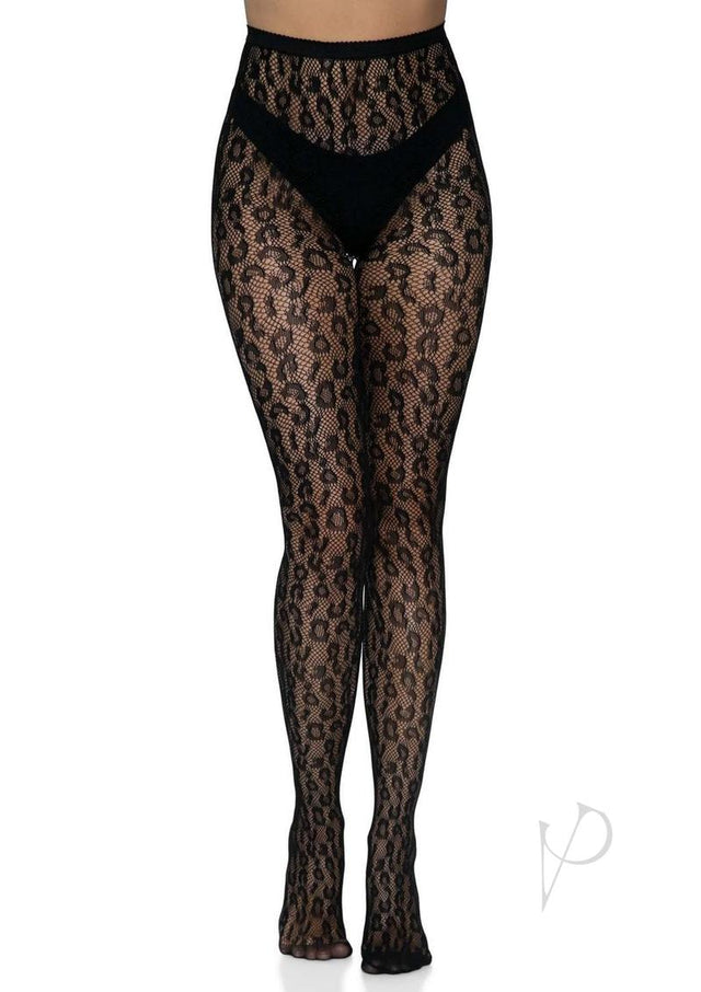 Leg Avenue Leopard Net Tights - O/S - Black