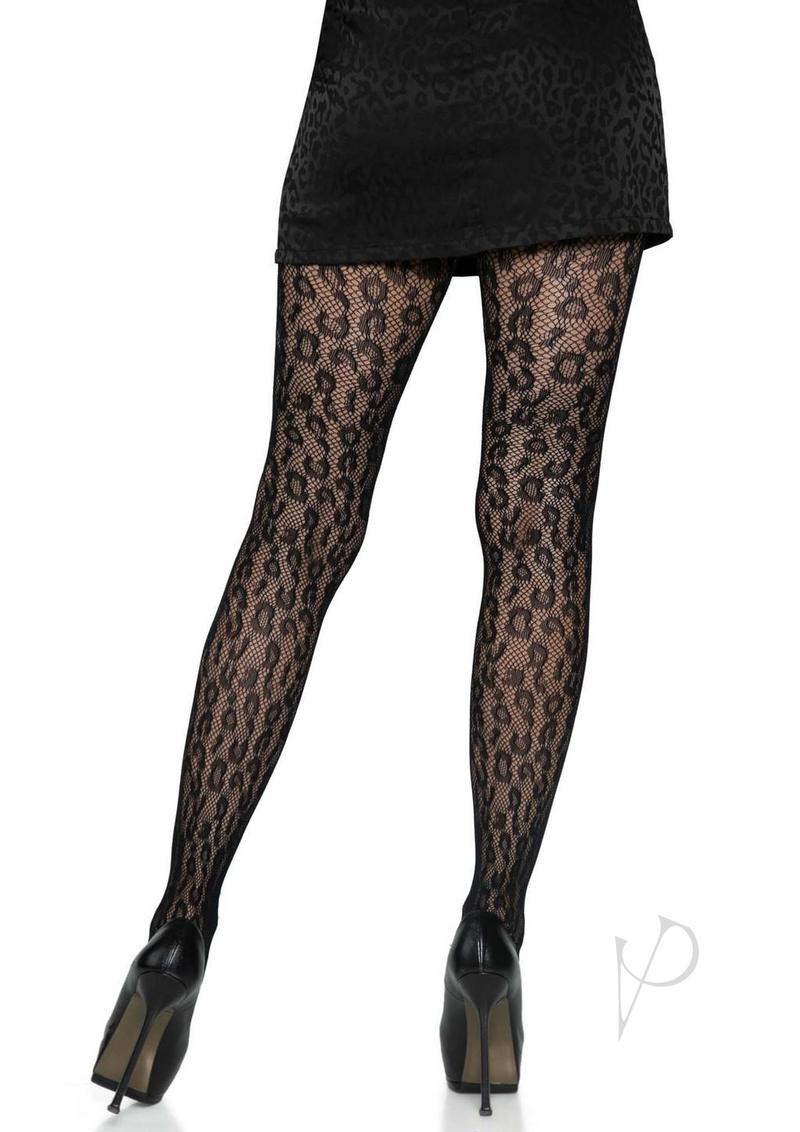 Leg Avenue Leopard Net Tights - OS - Black