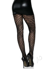 Leg Avenue Zebra Net Tights - OS - Black