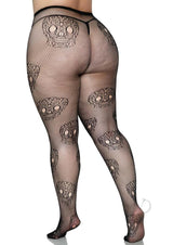 Leg Avenue Lace Skull Fishnet Tights - 1X/2X - Black