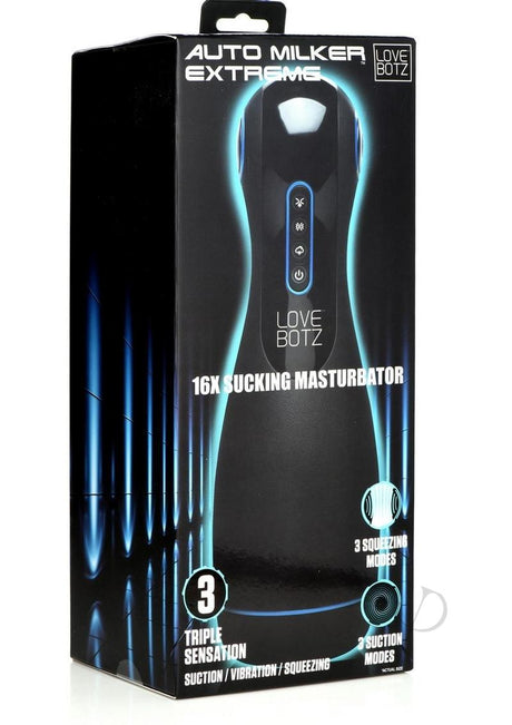 LoveBotz Auto Milker Extreme Rechargeable 16X Sucking Masturbator - Black/Blue