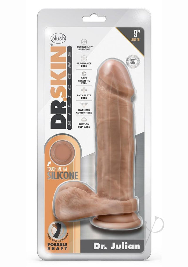 Dr. Skin Platinum Collection Silicone Dr. Julian Dildo with Balls and Suction Cup 9in - Caramel