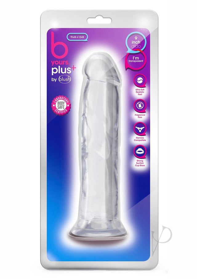 B Yours Plus Thrill n' Drill Realistic Dildo 9in - Clear