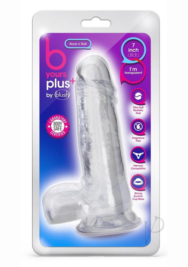 B Yours Plus Rock n' Roll Realistic Dildo with Balls 7.25in - Clear